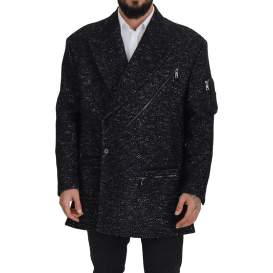 Sleek Patterned Wool Double Breasted Jacket