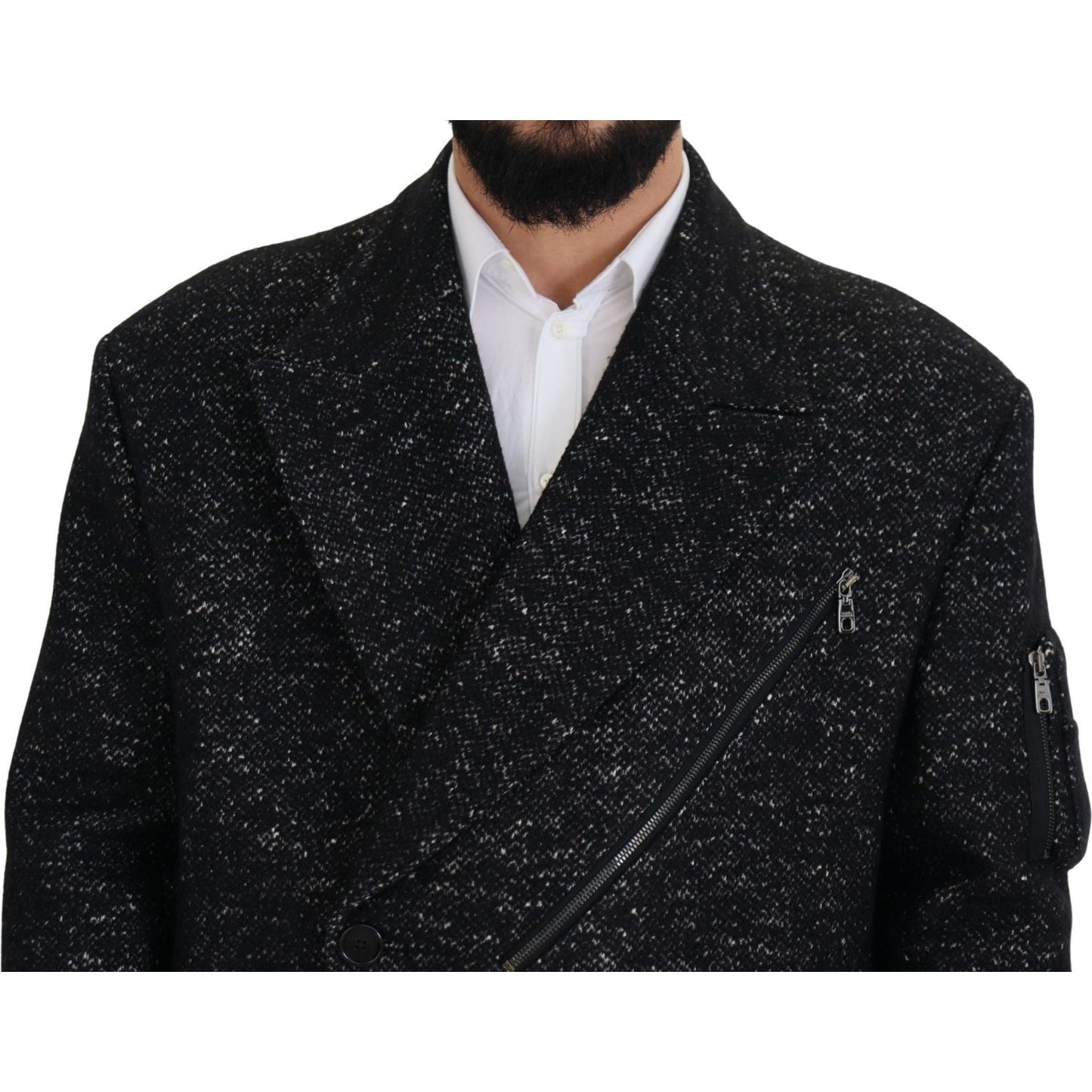 Sleek Patterned Wool Double Breasted Jacket