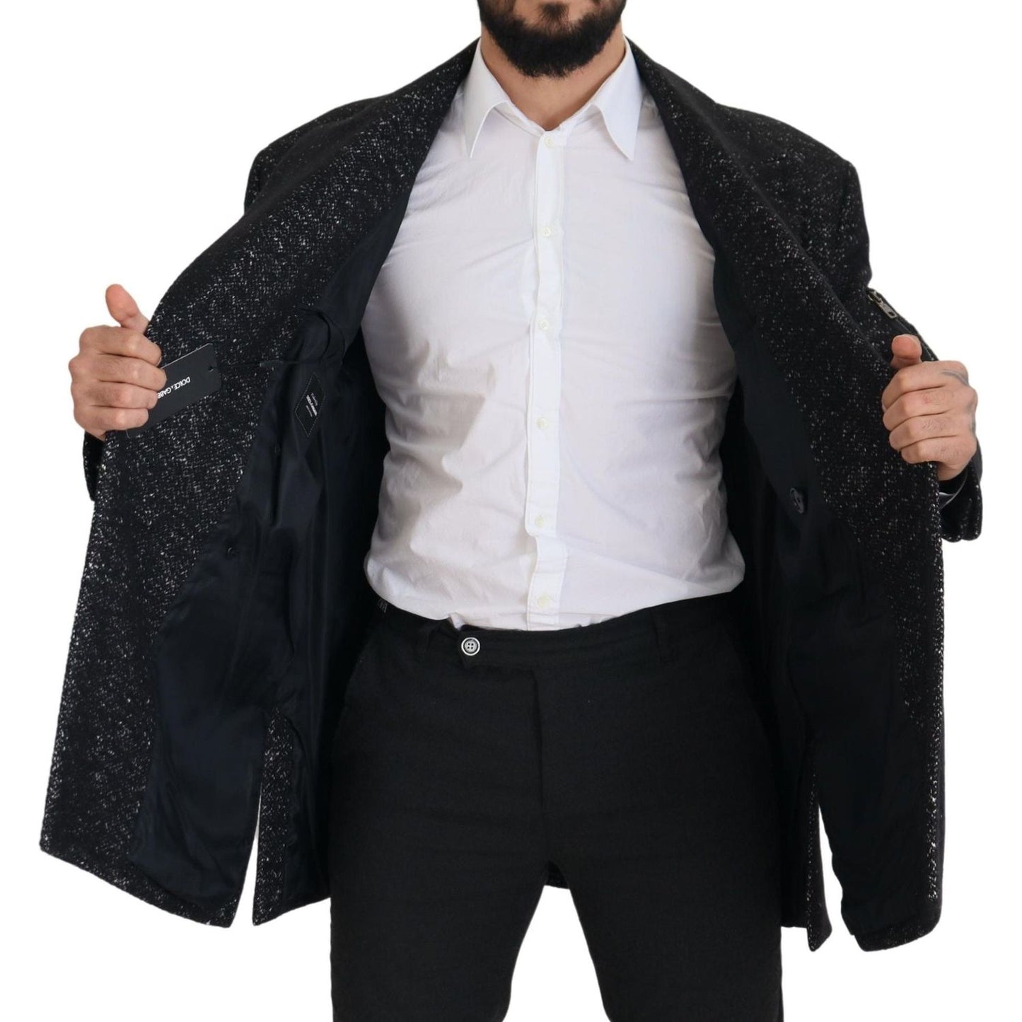 Sleek Patterned Wool Double Breasted Jacket