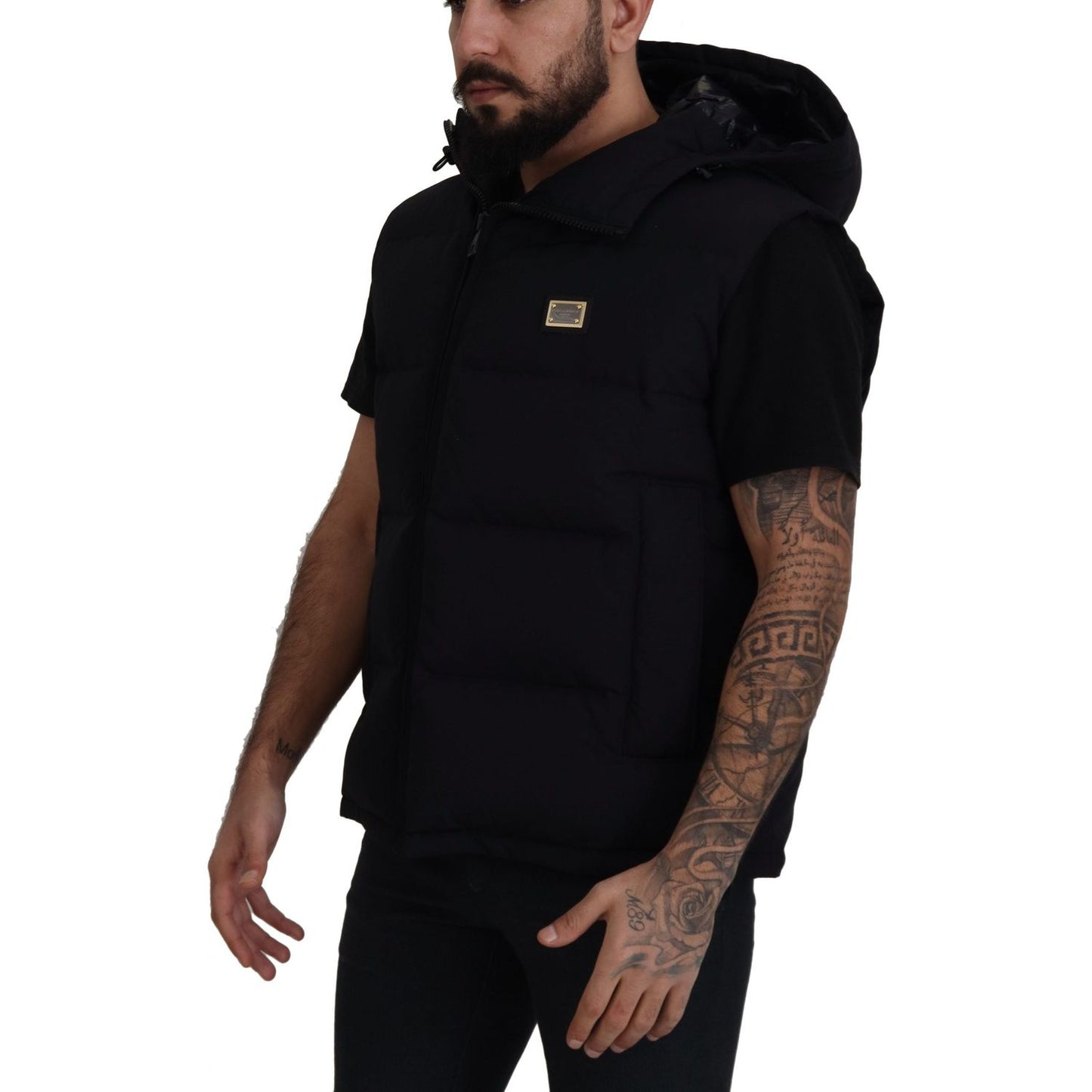 Sleek Black Hooded Short Sleeve Jacket