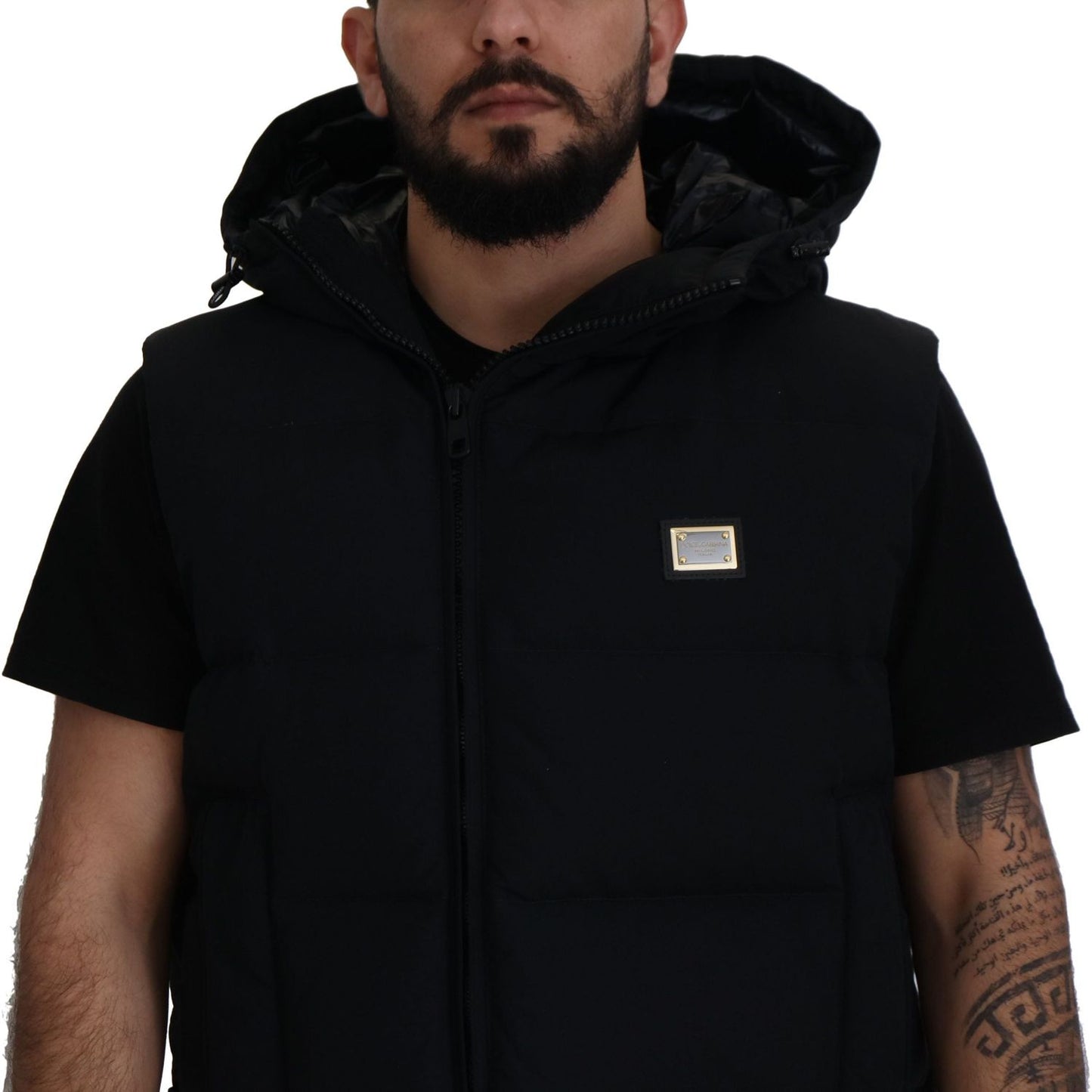 Sleek Black Hooded Short Sleeve Jacket