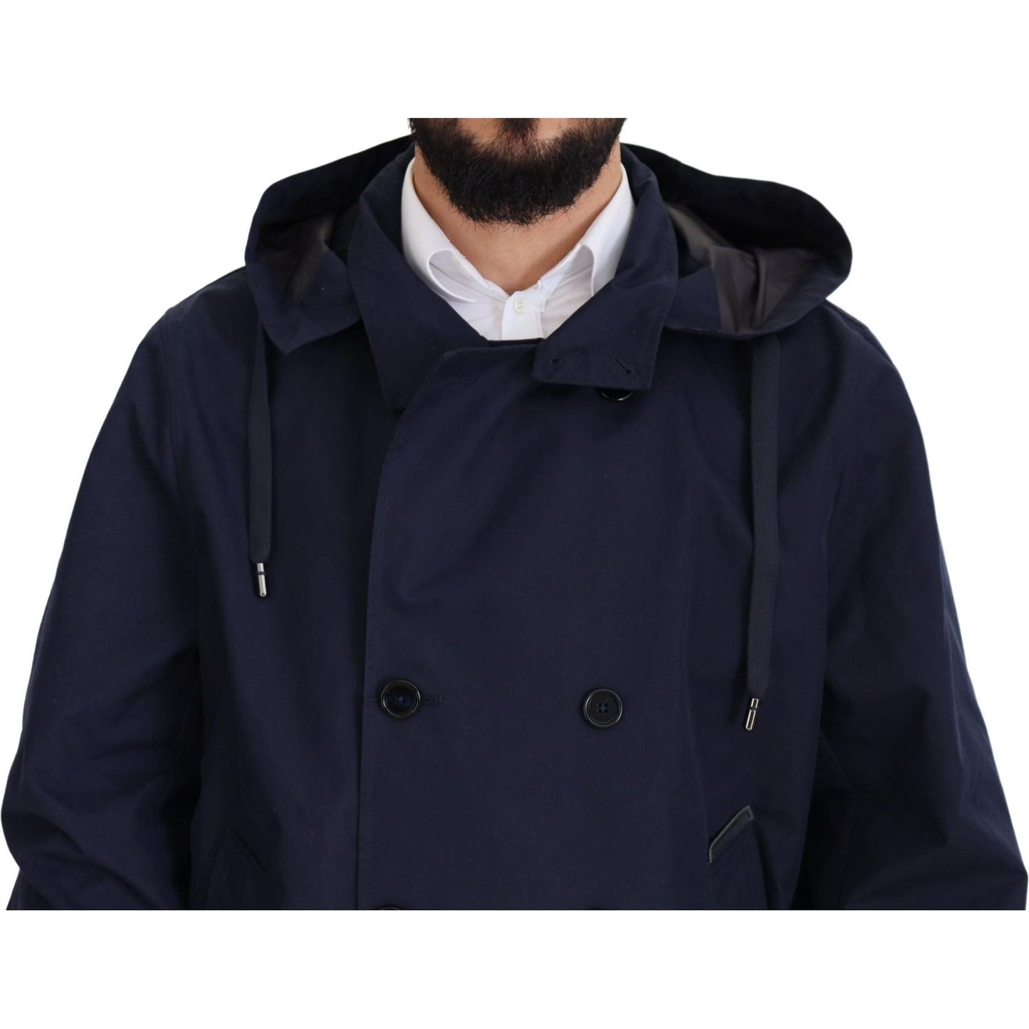 Elegant Double-Breasted Blue Parka Jacket