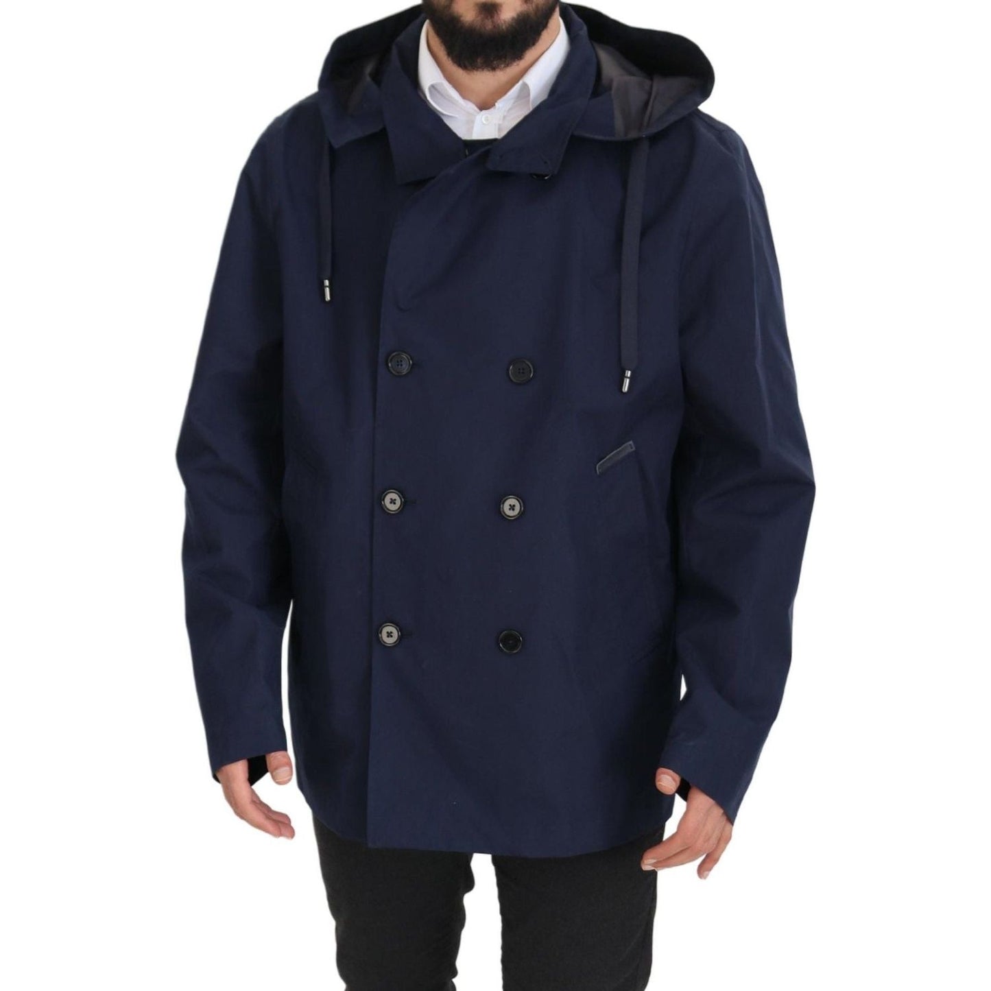 Elegant Double-Breasted Blue Parka Jacket