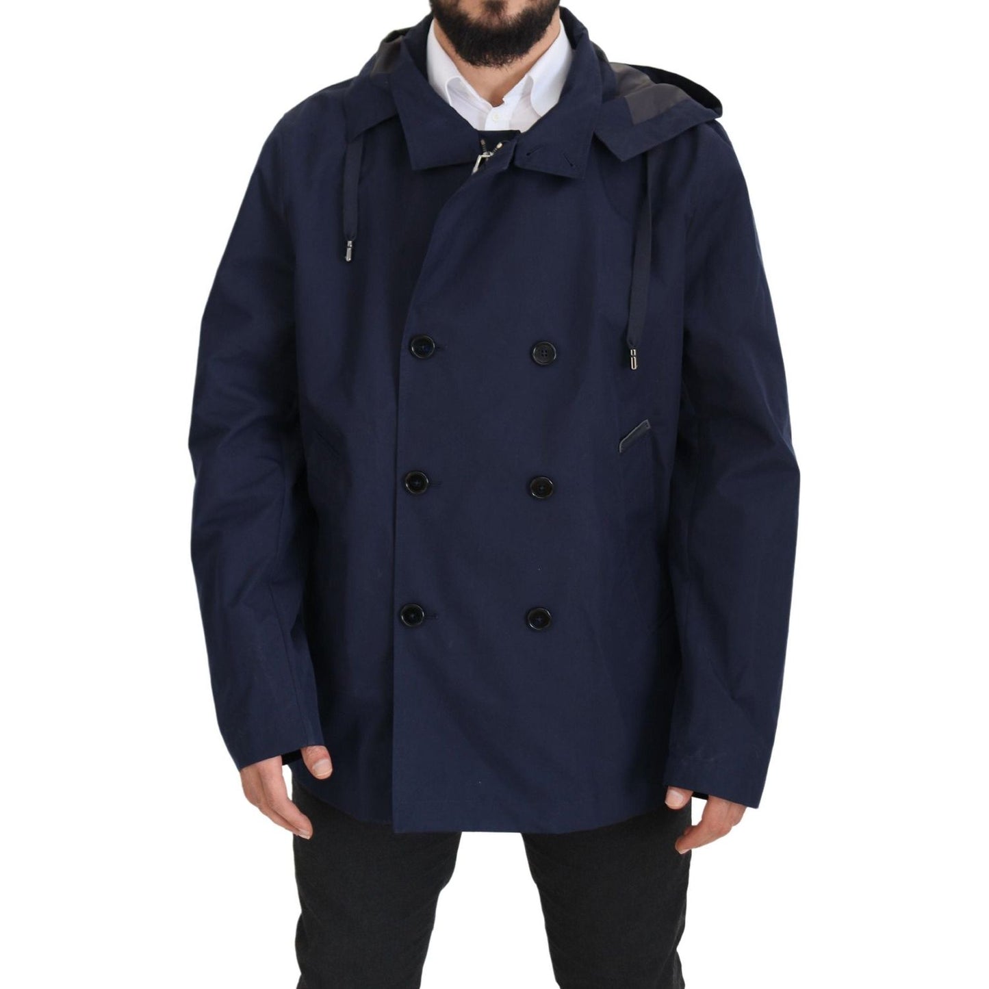 Elegant Double-Breasted Blue Parka Jacket