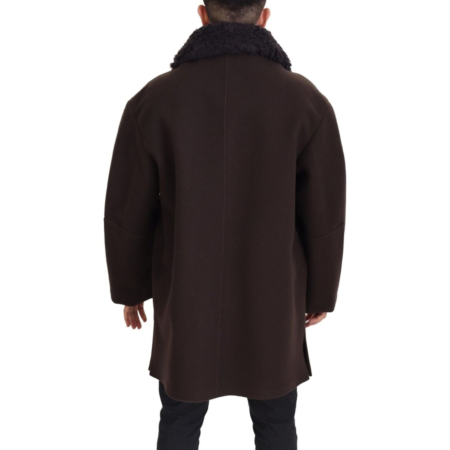 Elegant Dark Brown Shearling Coat Jacket