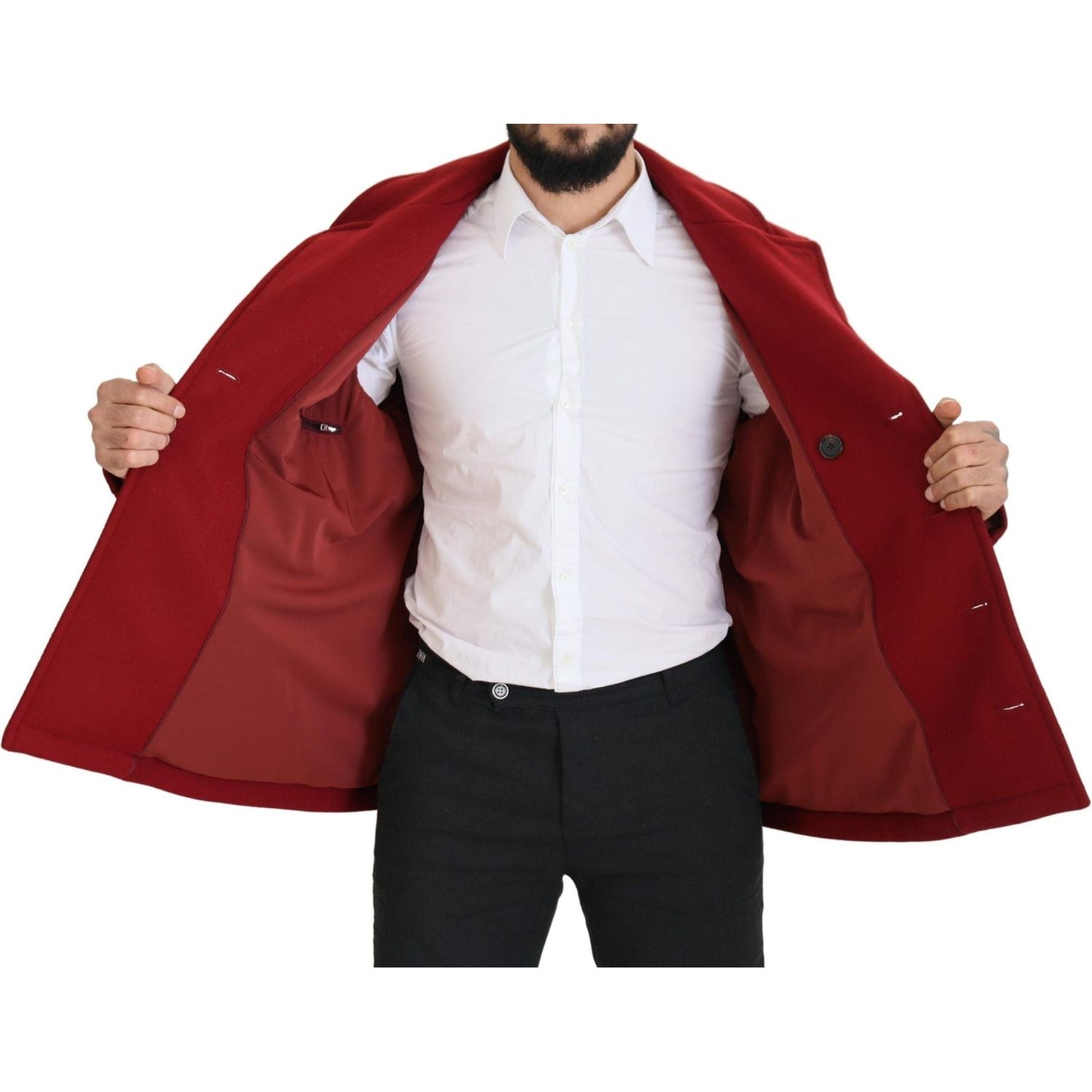 Elegant Red Double Breasted Wool Jacket