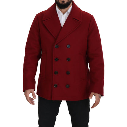 Dolce & Gabbana Red Wool Double Breasted Coat Jacket