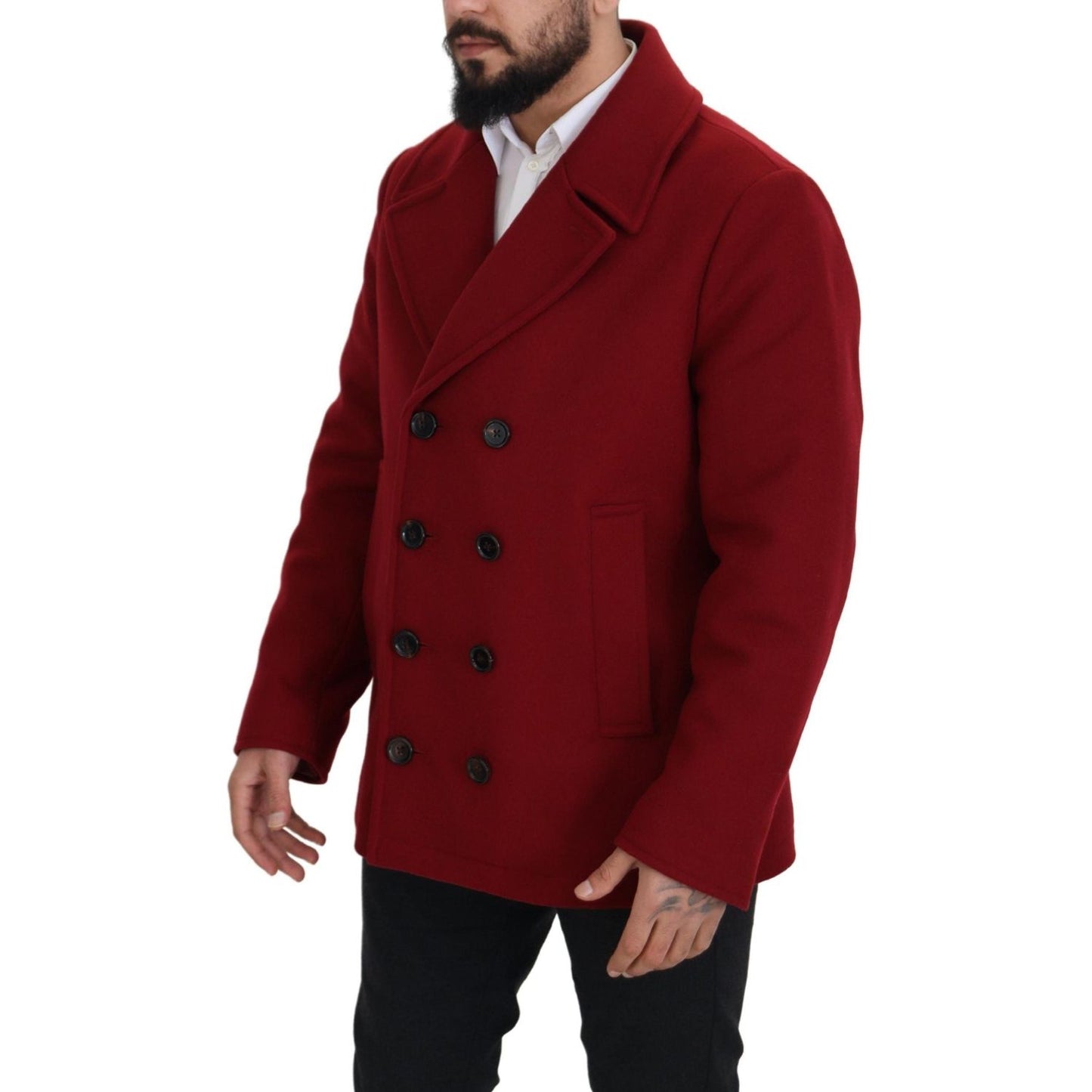 Elegant Red Double Breasted Wool Jacket