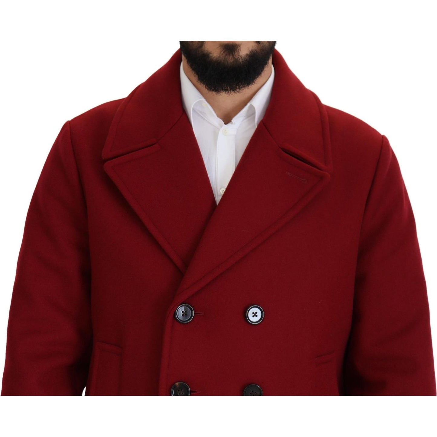 Elegant Red Double Breasted Wool Jacket