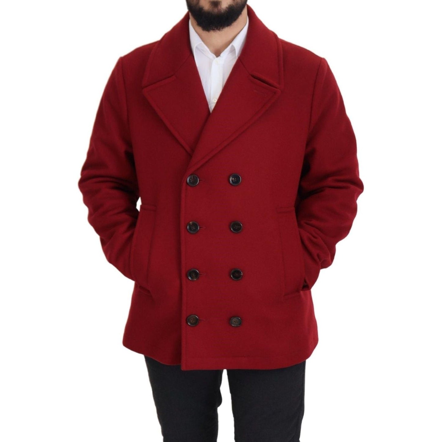 Elegant Red Double Breasted Wool Jacket