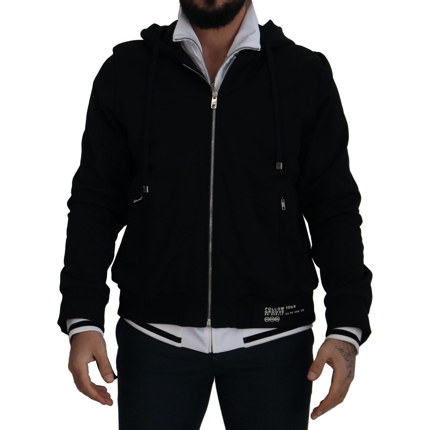 Elegant Black Bomber Jacket with Hood