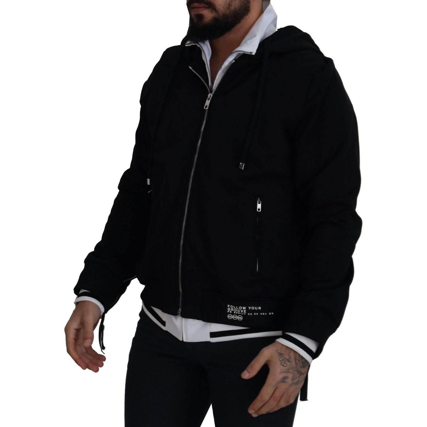 Elegant Black Bomber Jacket with Hood