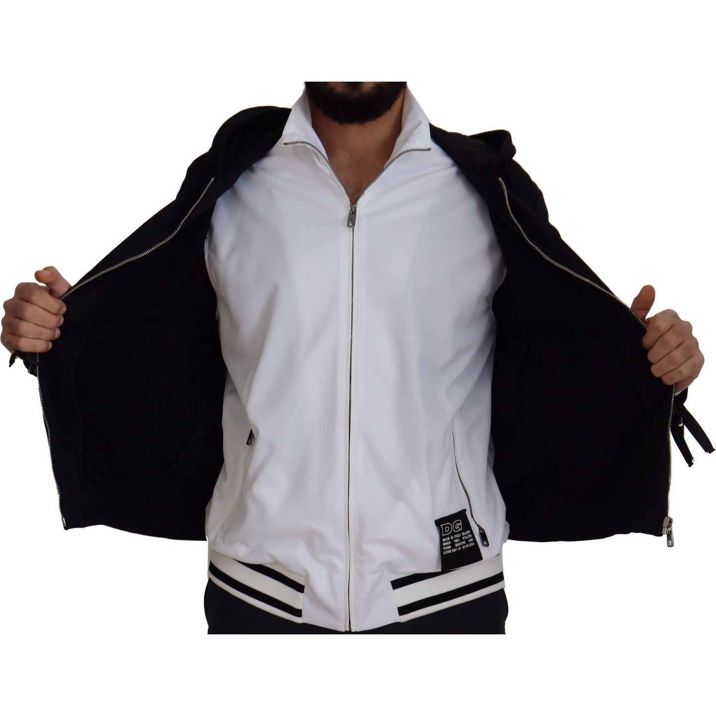 Elegant Black Bomber Jacket with Hood