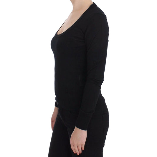 Dolce & Gabbana Elegant Black Deep Crewneck Sweater black-cashmere-crewneck-sweater-pullover