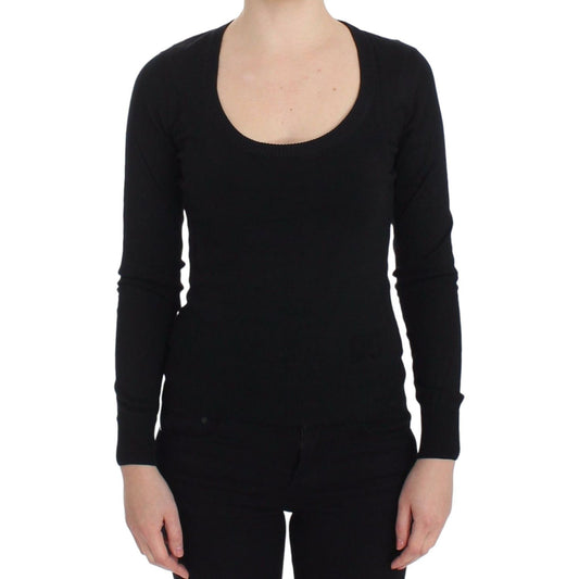 Dolce & Gabbana Elegant Black Deep Crewneck Sweater black-cashmere-crewneck-sweater-pullover