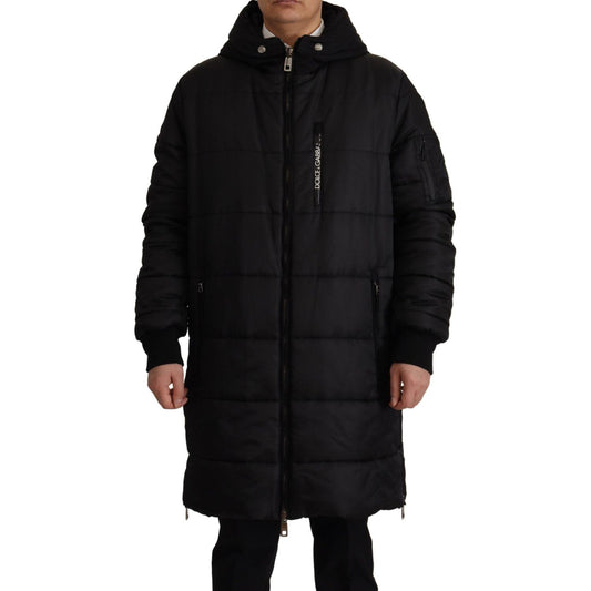 Elegant Black Hooded Parka Winter Jacket