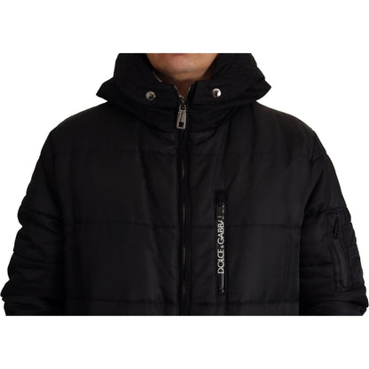 Dolce & Gabbana Black Nylon Hooded Parka Coat Winter Jacket