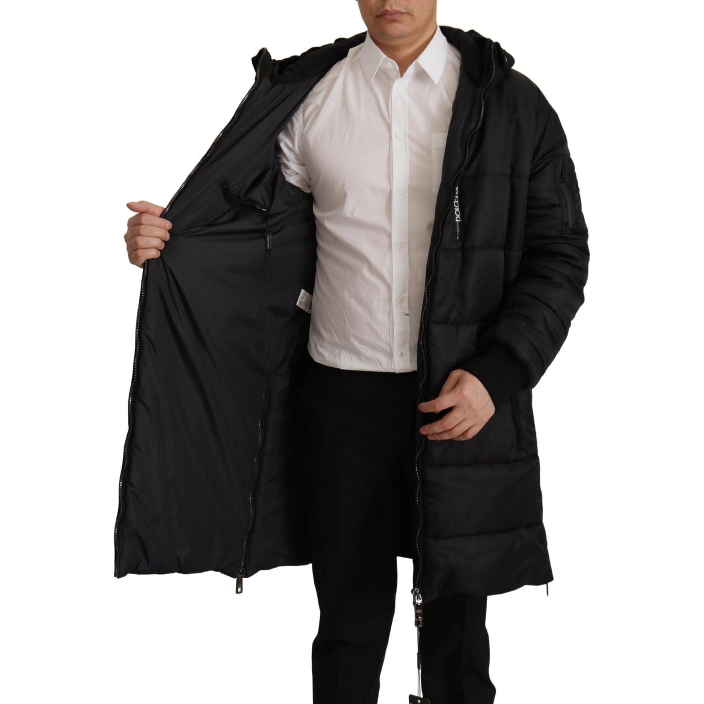 Elegant Black Hooded Parka Winter Jacket