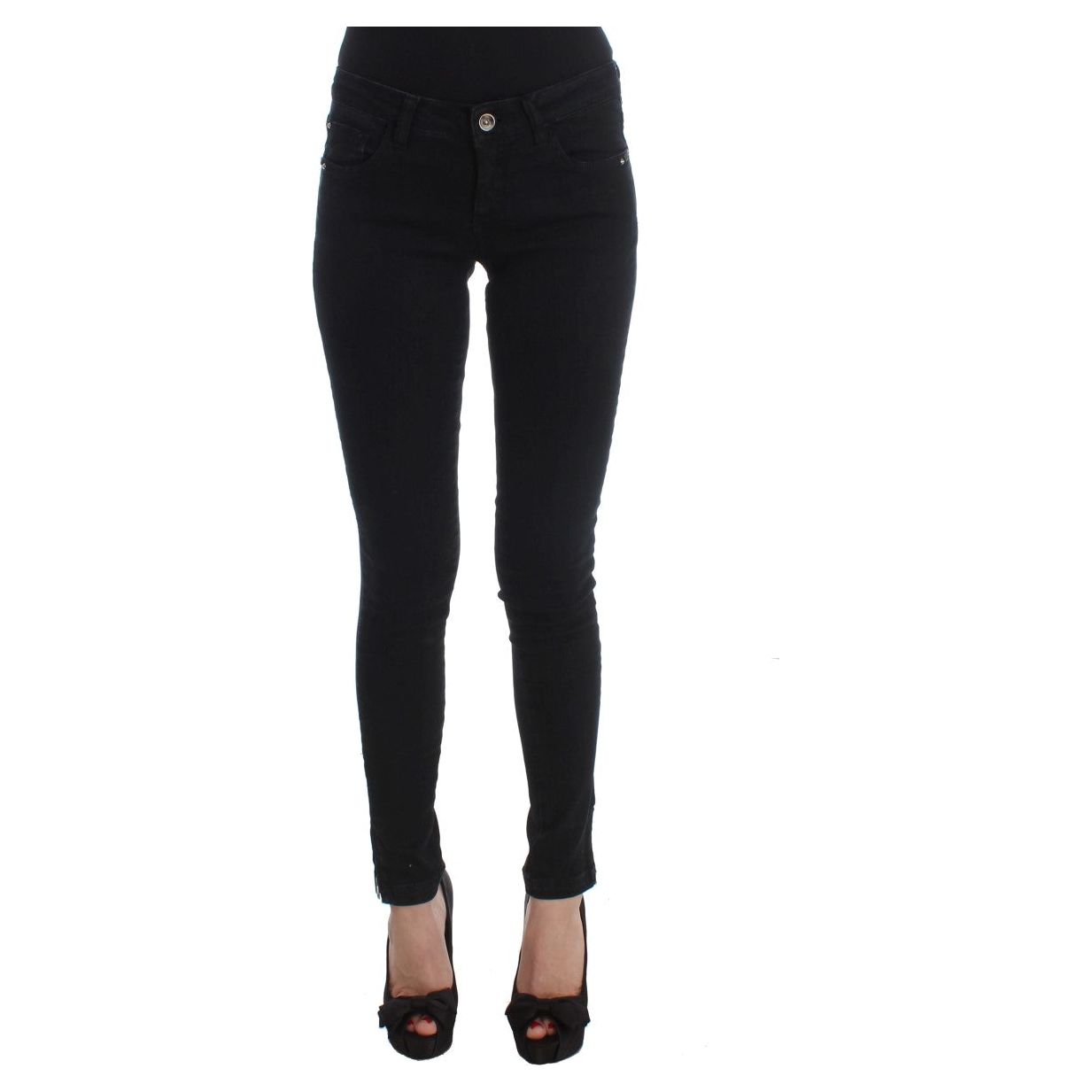 Costume National Sleek Black Slim Fit Designer Jeans Jeans & Pants black-cotton-slim-fit-denim-jeans-1