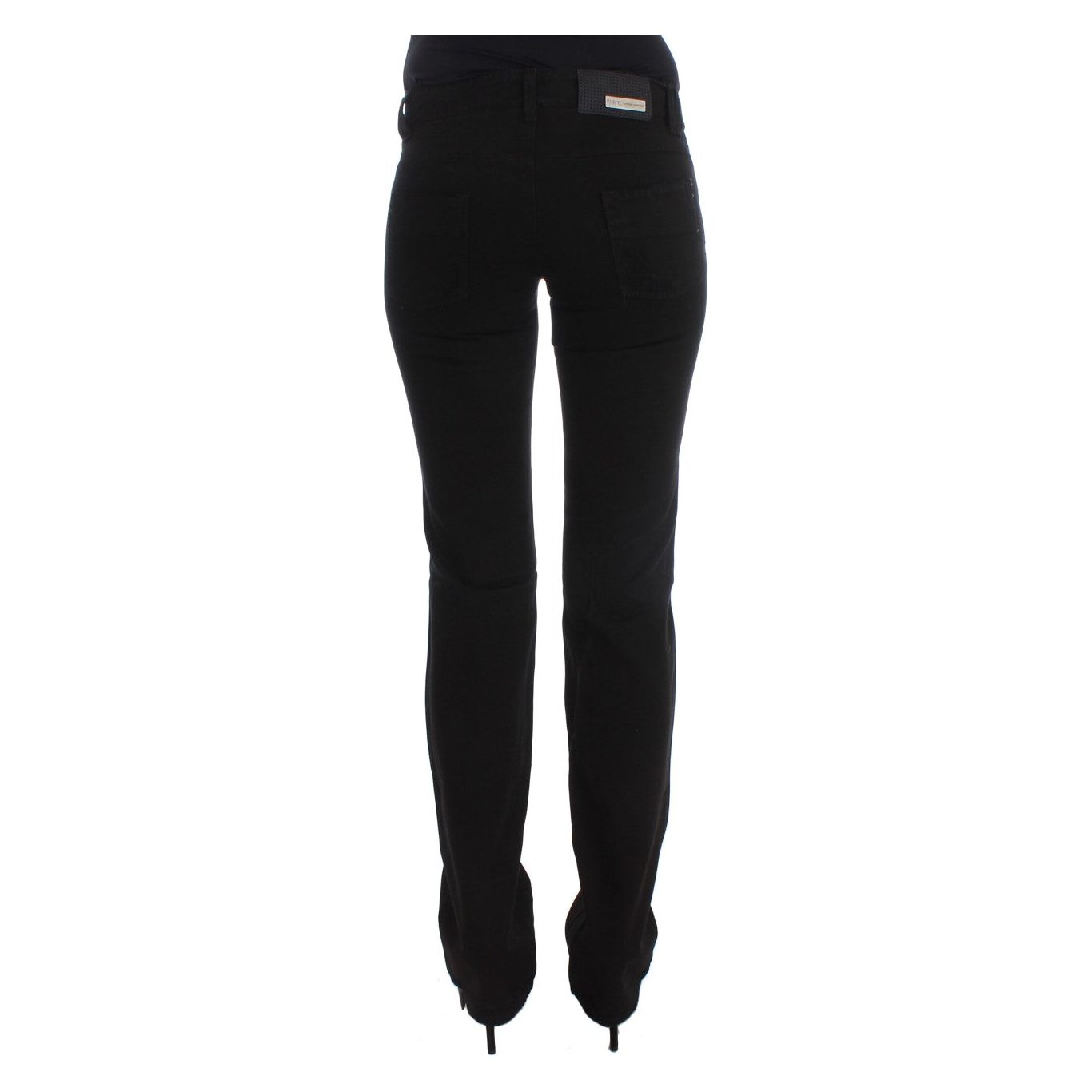 Costume National Chic Black Slim Fit Zippered Cotton Jeans Jeans & Pants black-cotton-slim-fit-bootcut-jeans