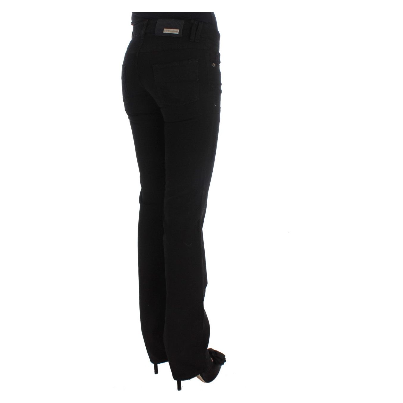 Costume National Chic Black Slim Fit Zippered Cotton Jeans Jeans & Pants black-cotton-slim-fit-bootcut-jeans