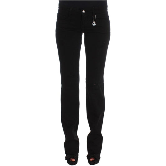 Chic Black Slim Fit Zippered Cotton Jeans