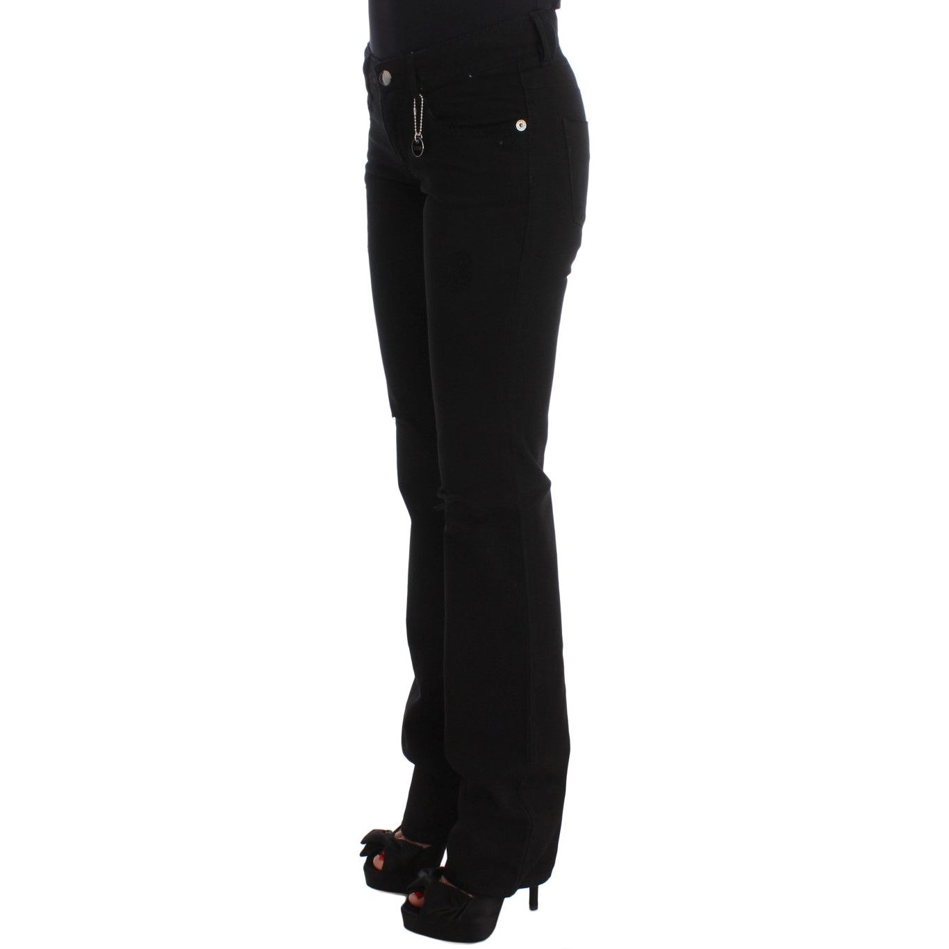 Chic Black Slim Fit Zippered Cotton Jeans