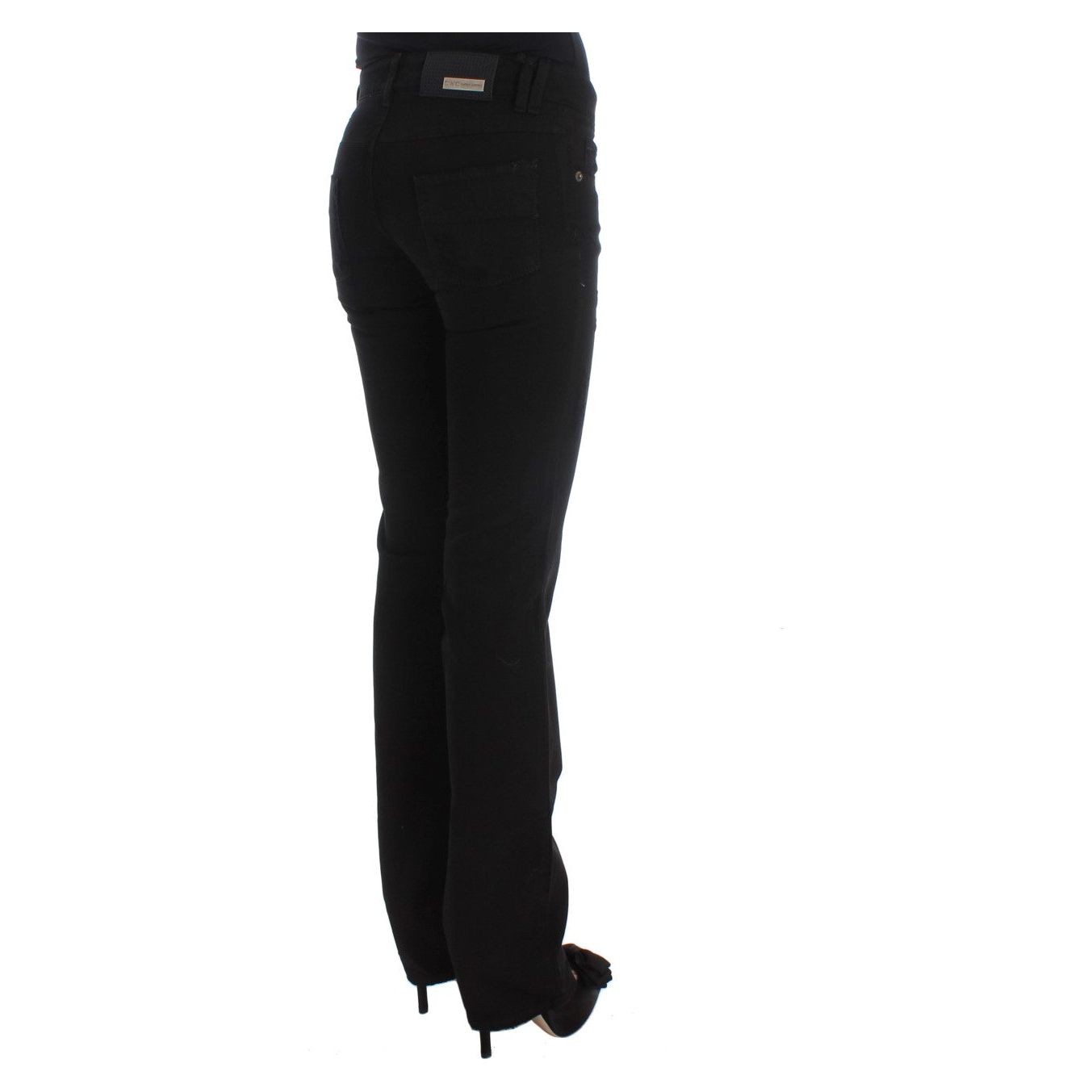 Chic Black Slim Fit Zippered Cotton Jeans