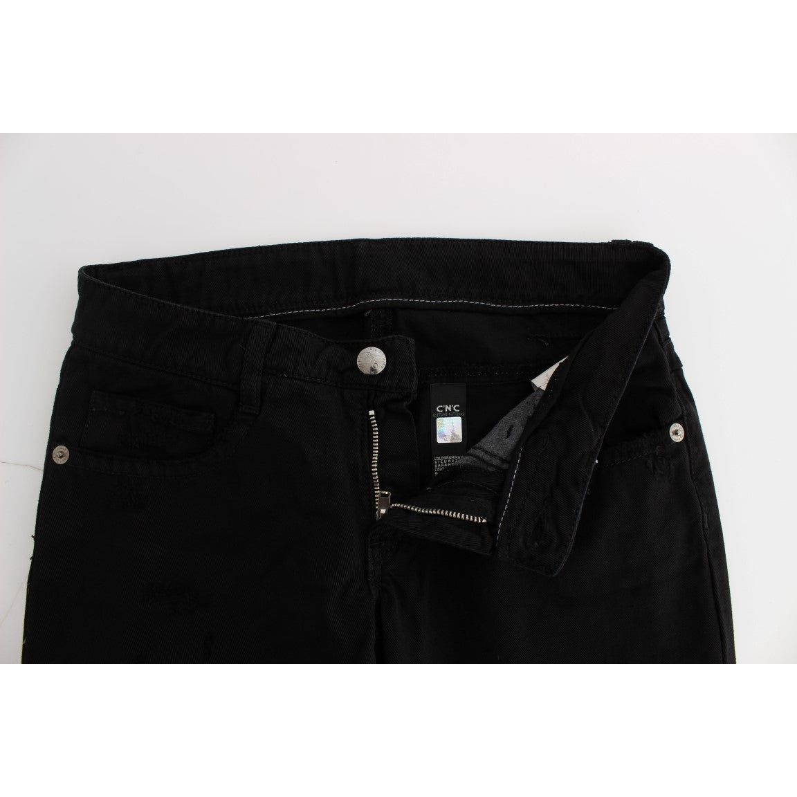 Chic Black Slim Fit Zippered Cotton Jeans