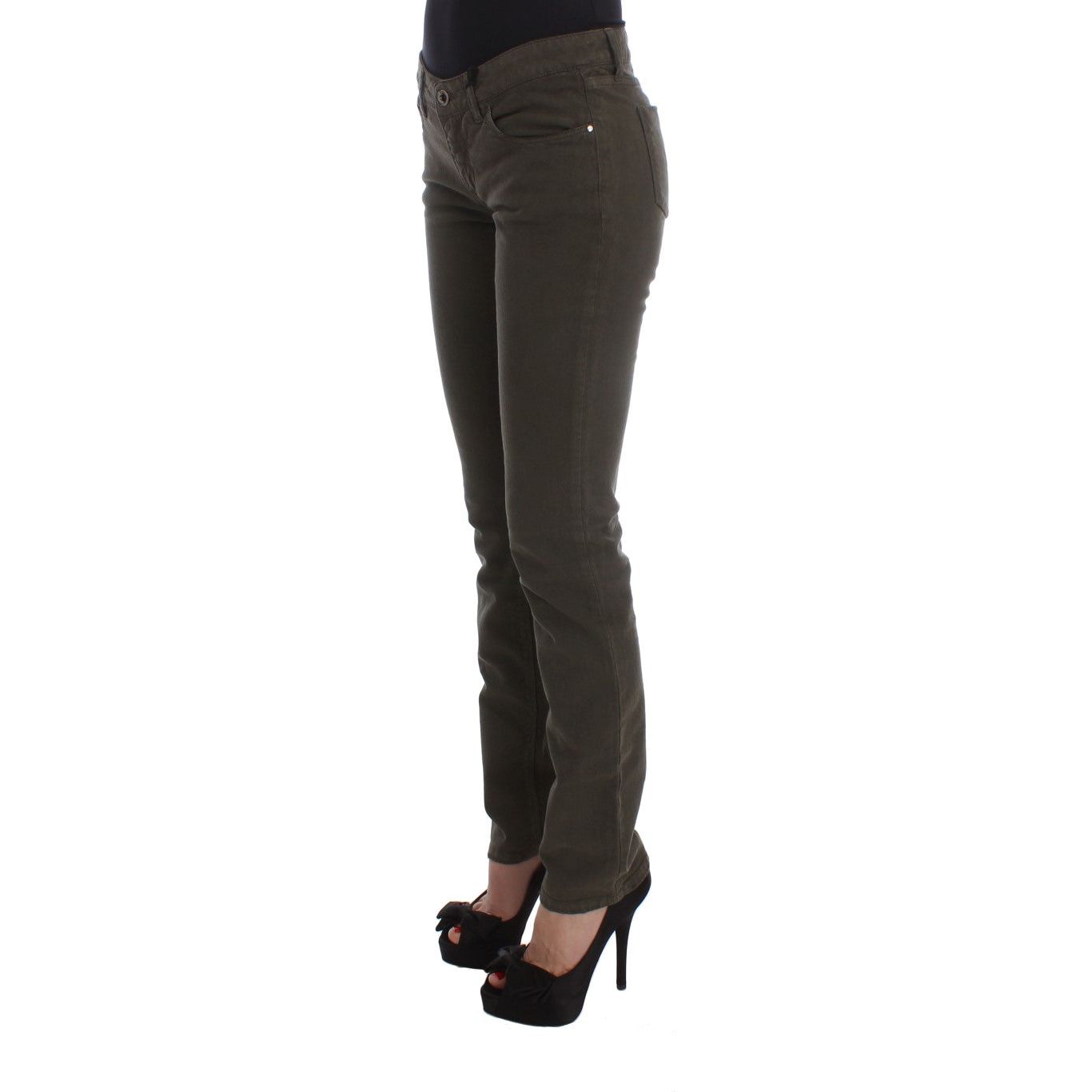 Chic Slim Fit Green Cotton Jeans