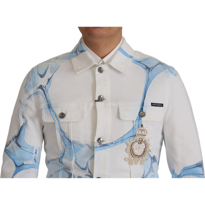 Dolce & Gabbana White Cotton Logo Embroidery Denim Jacket