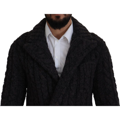 Dolce & Gabbana Black Wool Knit Double Breasted Coat Jacket