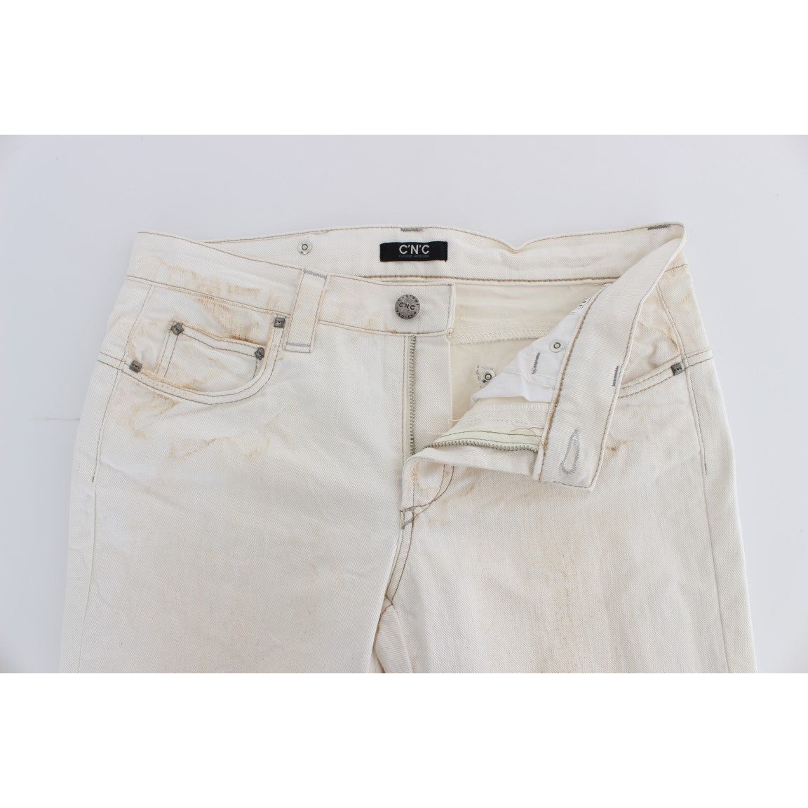 Costume National Chic White Slim Fit Designer Jeans white-cotton-slim-fit-bootcut-jeans