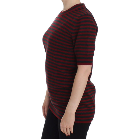 Dolce & Gabbana Elegant Striped Cashmere Crewneck Sweater red-gray-cashmere-short-sleeve-sweater