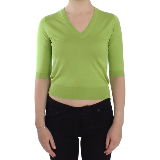 Dolce & Gabbana Emerald Green Wool V-Neck Pullover green-wool-v-neck-pullover-sweater-top