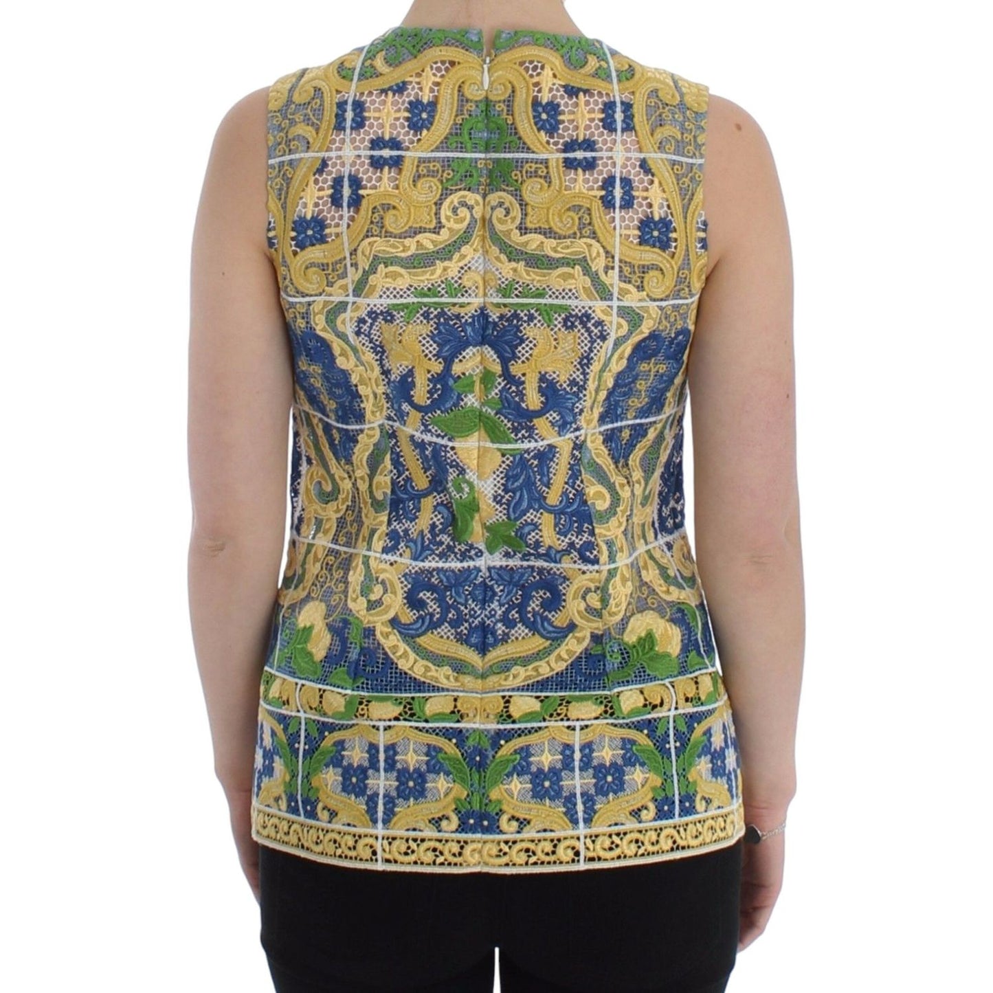 Dolce & Gabbana Majolica Embroidered Sleeveless Elegance multicolor-majolica-embroidered-sweater
