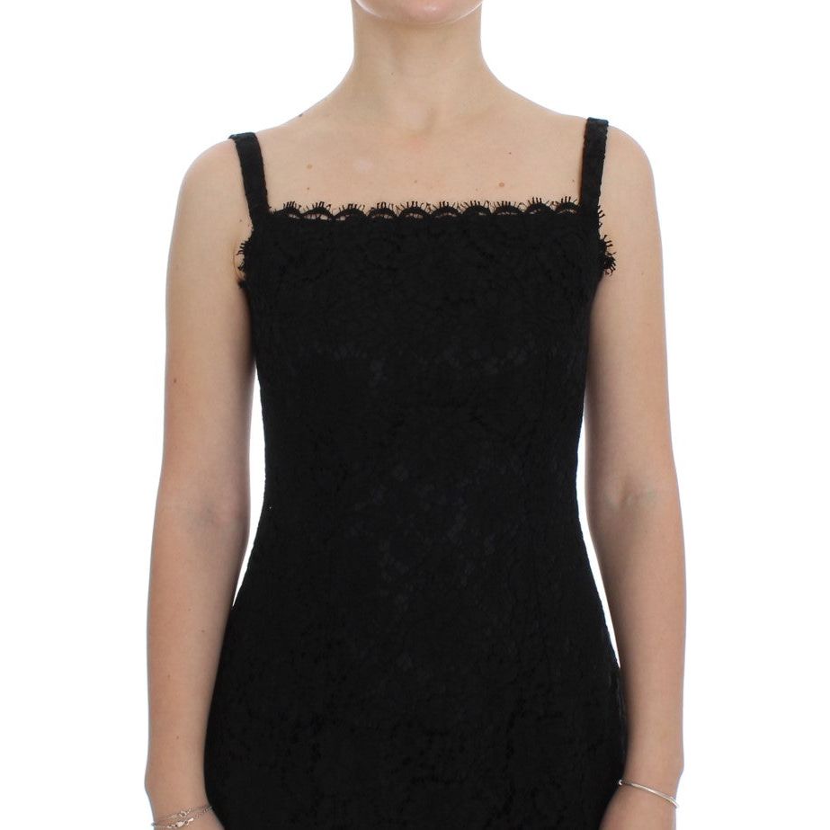 Dolce & GabbanaElegant Black Floral Lace Knee-Length DressMcRichard Designer Brands£919.00