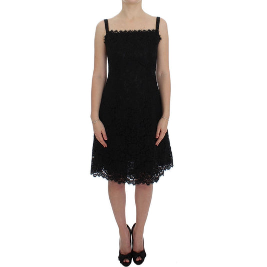 Dolce & Gabbana Elegant Black Floral Lace Knee-Length Dress black-floral-lace-shift-knee-length-dress