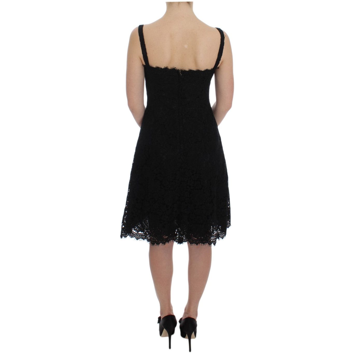 Elegant Black Floral Lace Knee-Length Dress