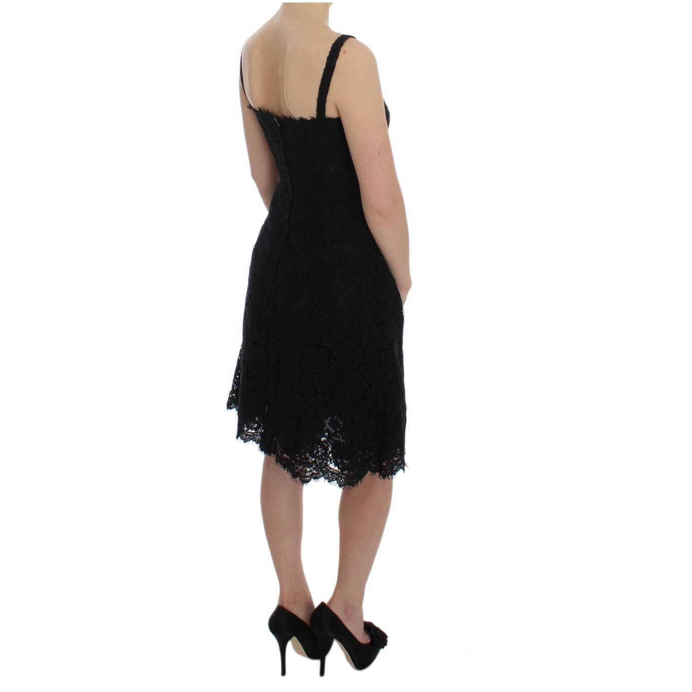 Elegant Black Floral Lace Knee-Length Dress