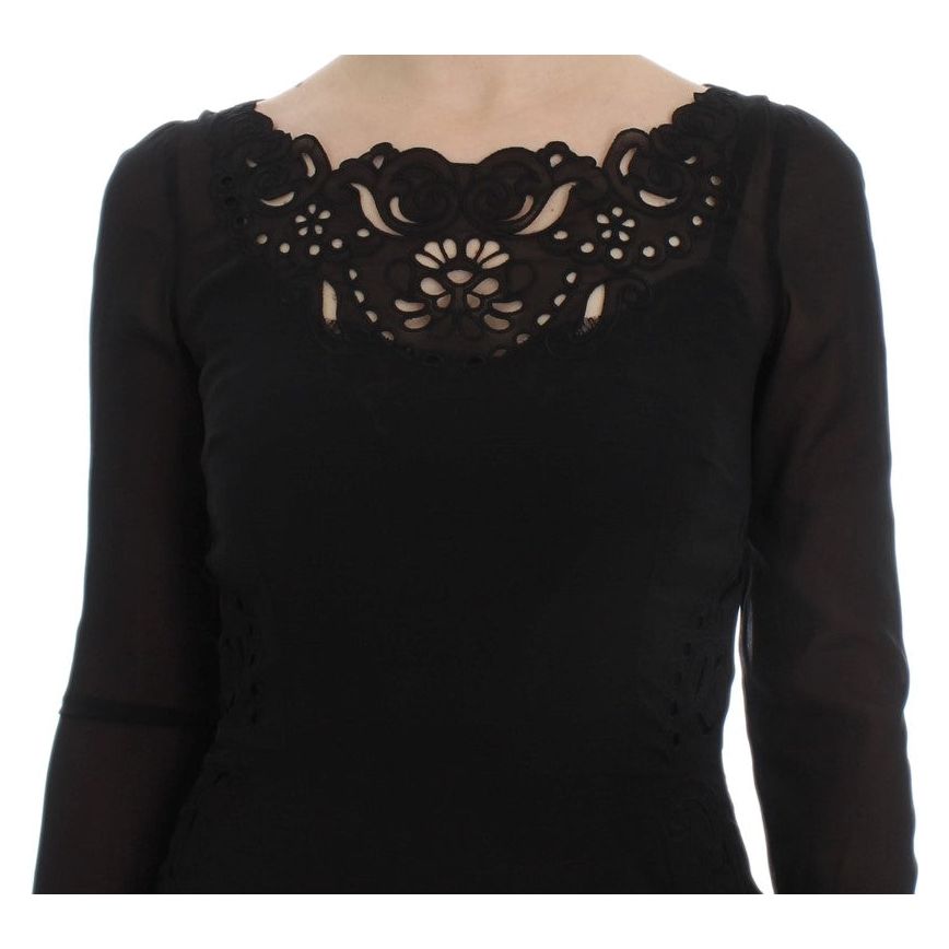 Dolce & Gabbana Elegant Black Floral Lace Sheath Dress black-silk-stretch-sheath-dress