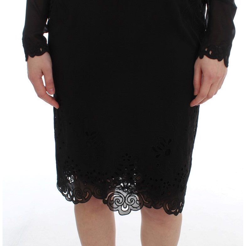 Dolce & Gabbana Elegant Black Floral Lace Sheath Dress black-silk-stretch-sheath-dress