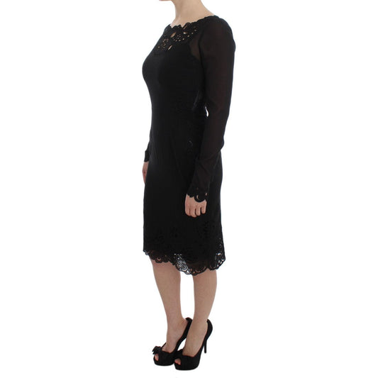 Elegant Black Floral Lace Sheath Dress