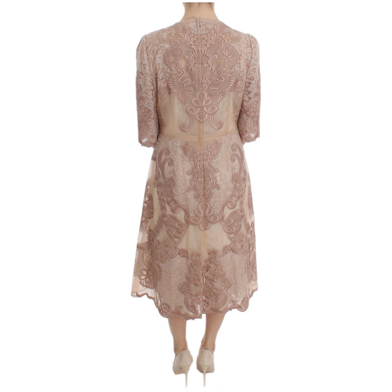 Dolce & Gabbana Elegant Pink Lace Embroidered Shift Dress pink-silk-lace-ricamo-shift-gown-dress