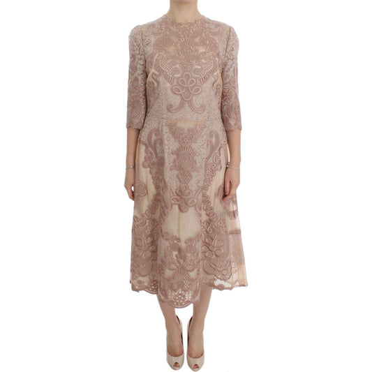 Elegant Pink Lace Embroidered Shift Dress