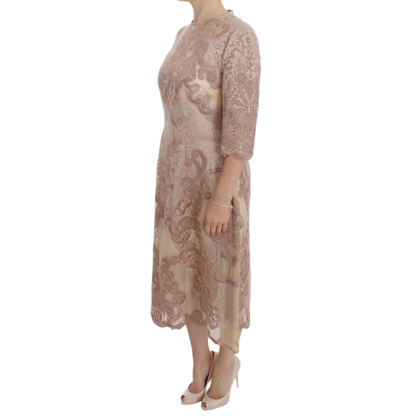Dolce & Gabbana Pink Silk Lace Ricamo Shift Gown Dress