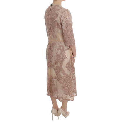 Dolce & Gabbana Pink Silk Lace Ricamo Shift Gown Dress