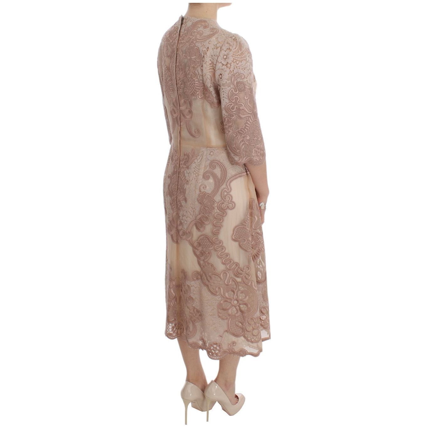 Elegant Pink Lace Embroidered Shift Dress