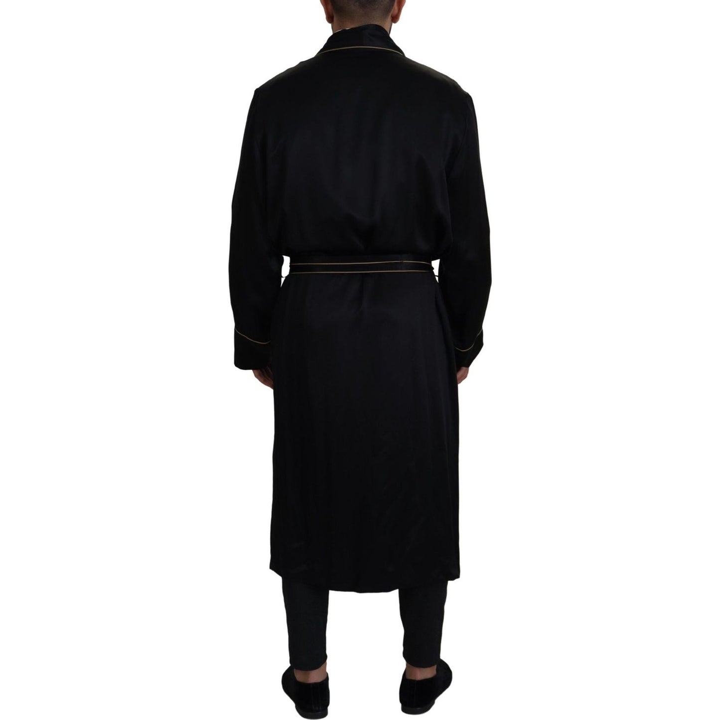 Elegant Black Silk Long Robe Coat