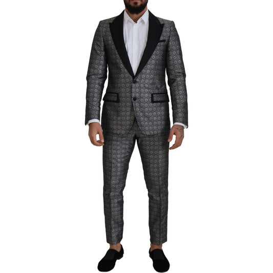 Elegant Silver Patterned Slim Fit Suit Dolce & Gabbana